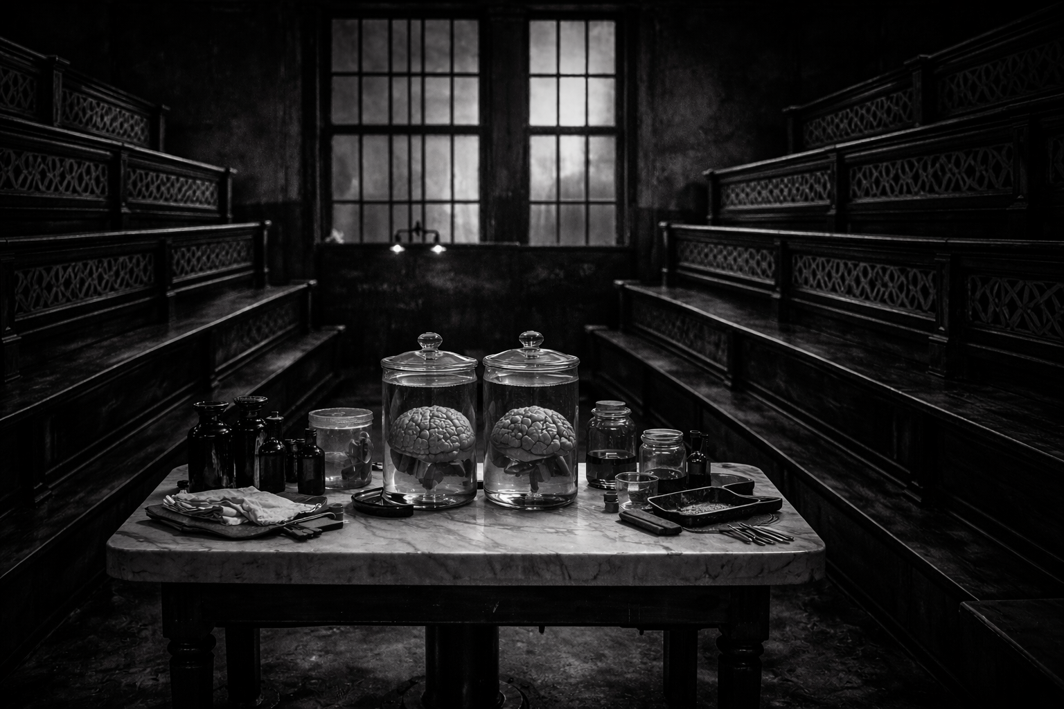 Glass og gjenstander på et bord.